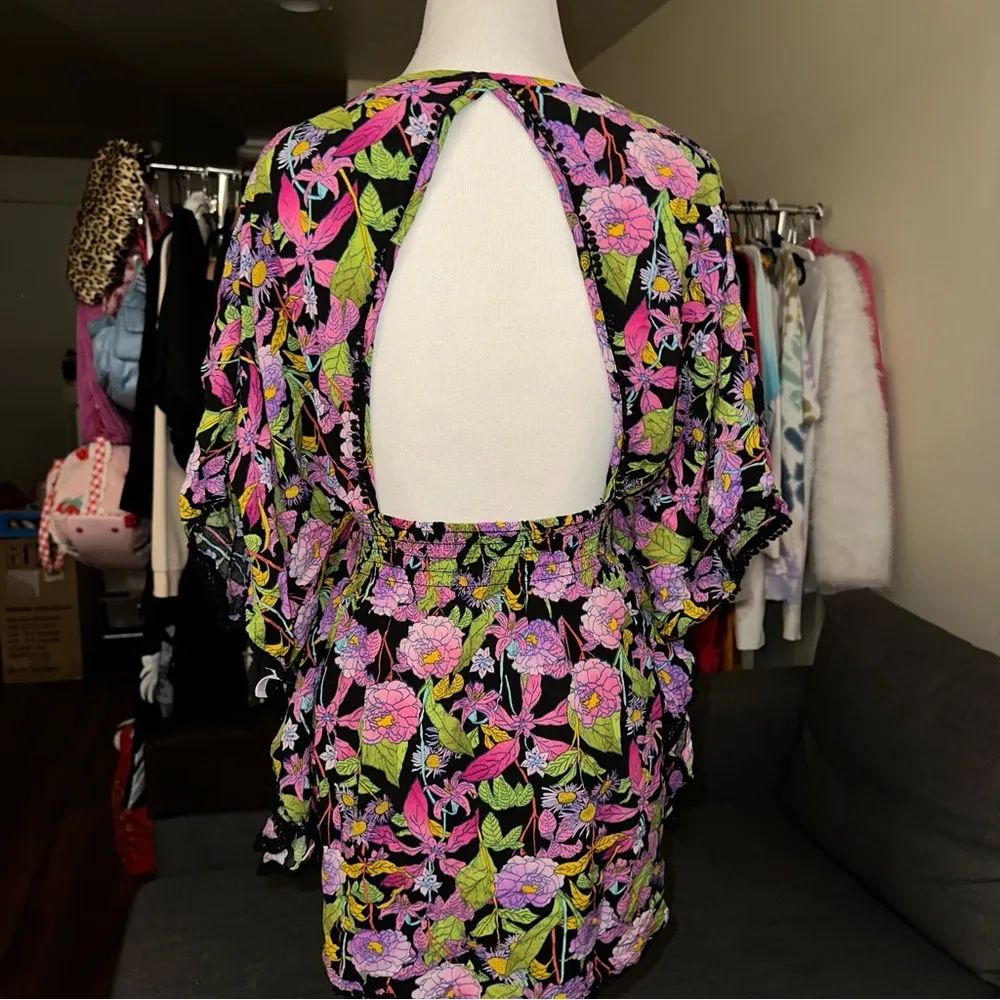 Victoria's Secret Viscose  Blouse Poncho Floral Purple Pink Size L - Image 7