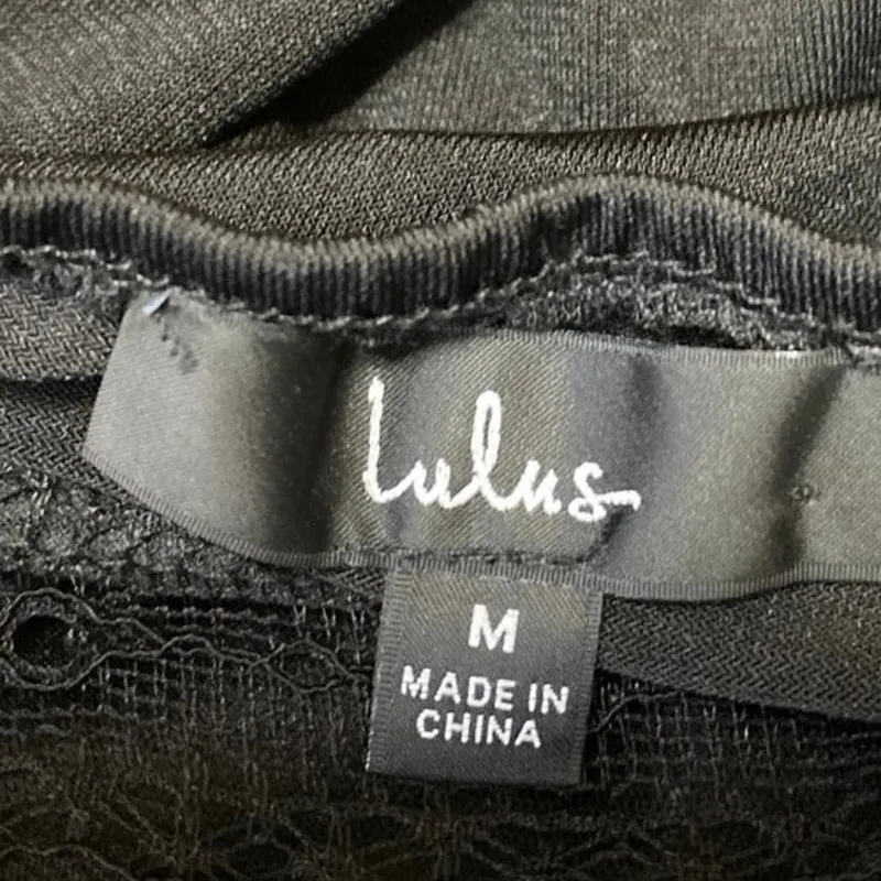 Lulus Casita Black Sheer Lace Long Sleeve Plunge V-neck Bodysuit Blouse Top Sz M - Image 4