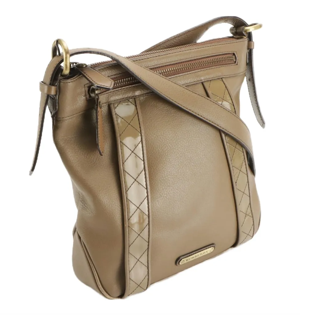 VTG BURBERRY DARK TAUPE BROWN LEATHER CROSSBODY OR SHOULDER BAG - Image 6