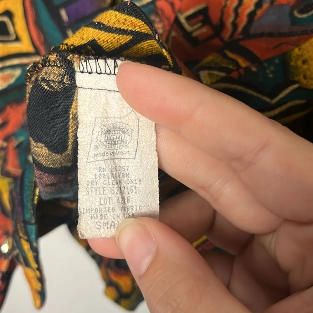 Vintage 1980s Marnie West Union Made cropped button up collared top size small Blue - Image 7