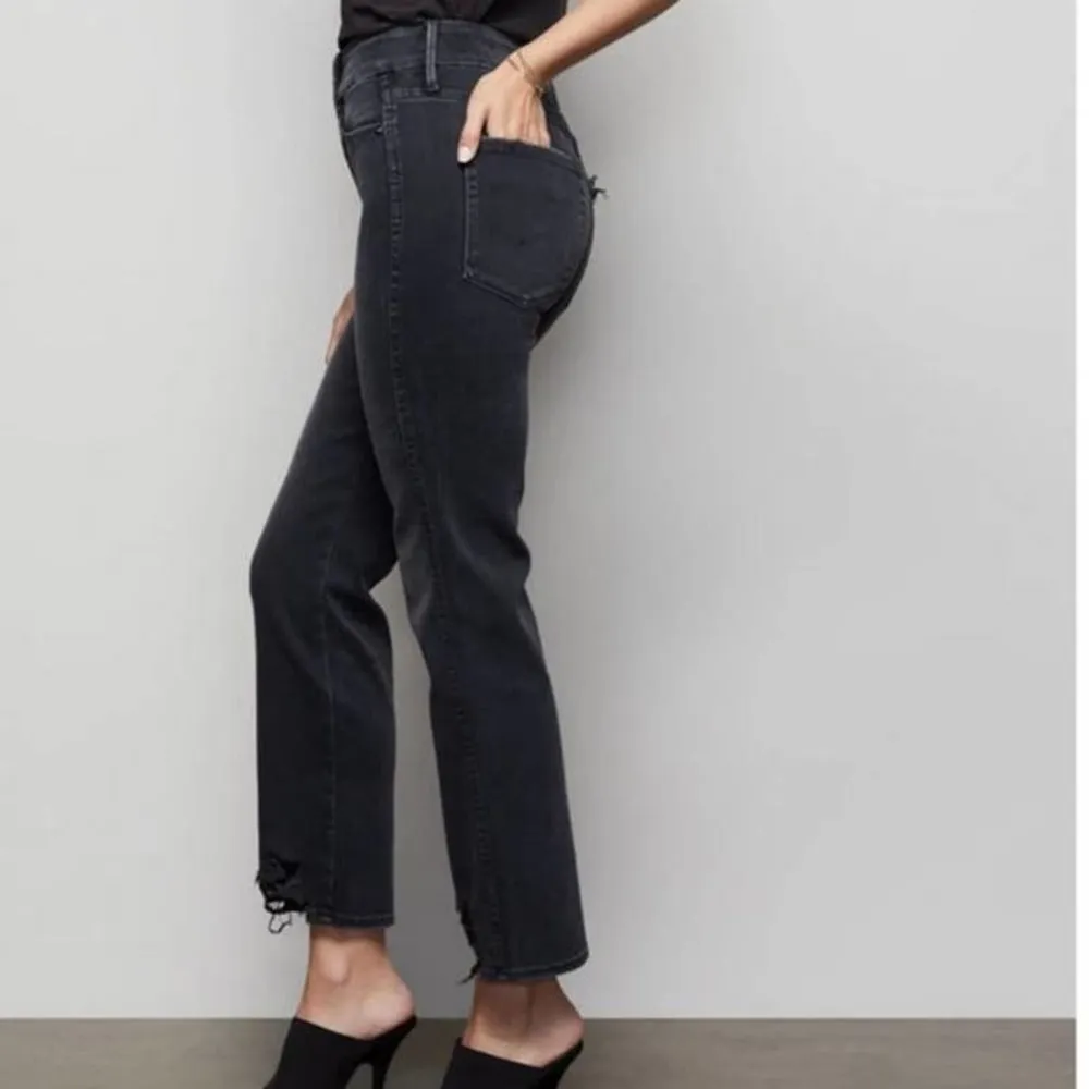 Good American Good Straight Destroyed Hem Straight Leg Jeans In Black 077 Sz 6 - Image 2