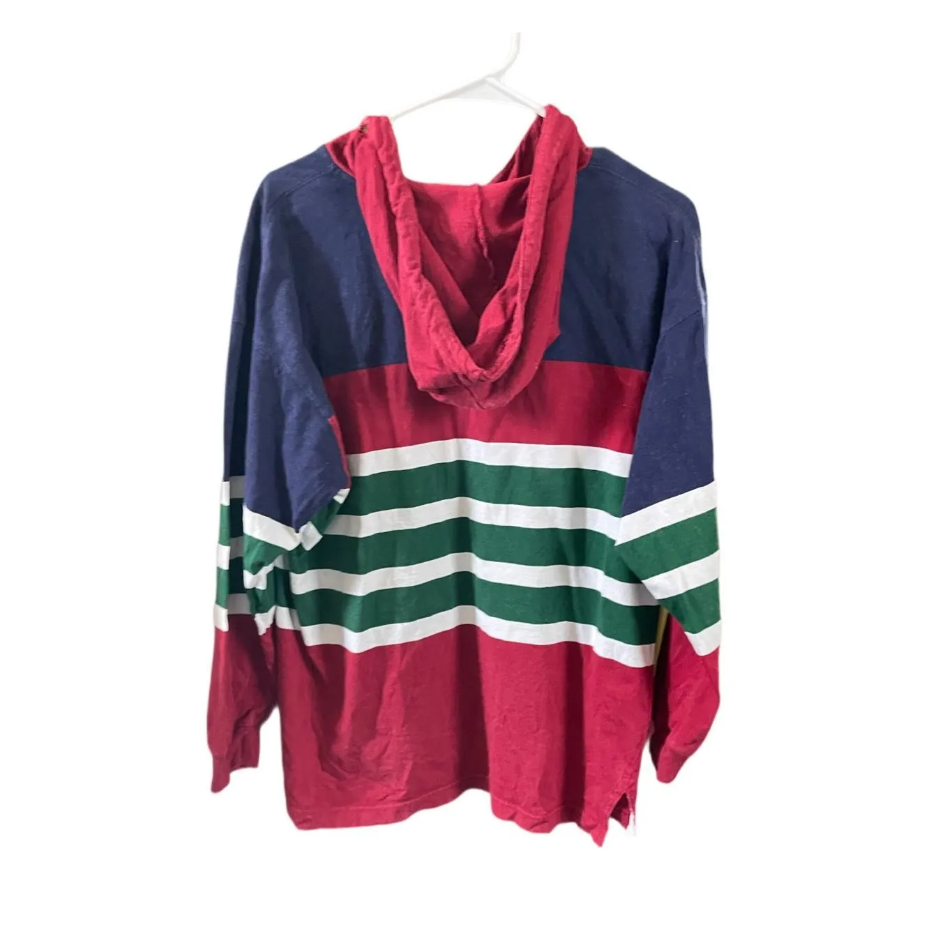 Vintage Contrasts size XL women’s rugby hooded shirt. Red - Image 2