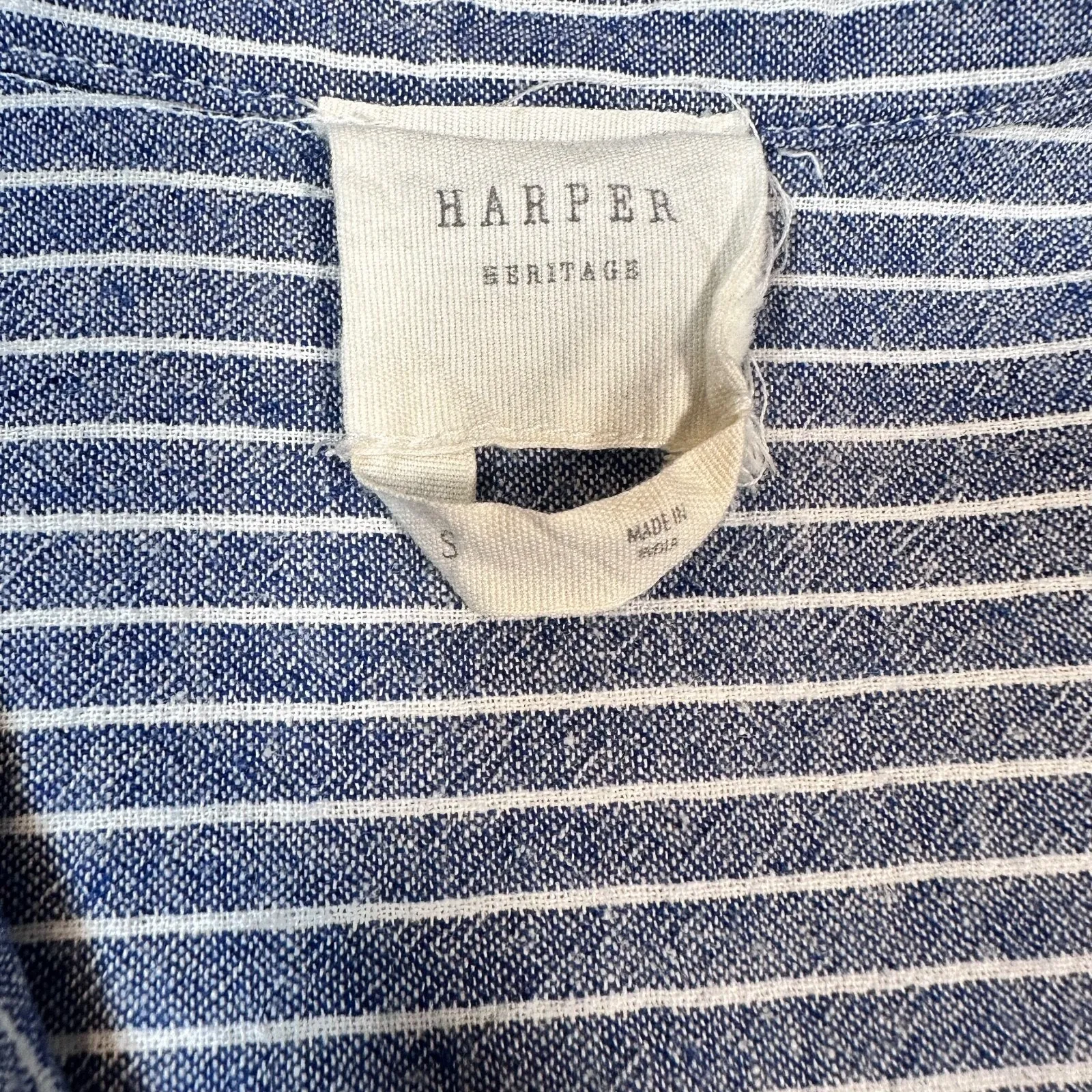 Harper Heritage Mini Shirt Dress Womens Small Blue Striped Sleeveless Fringe Hem - Image 5