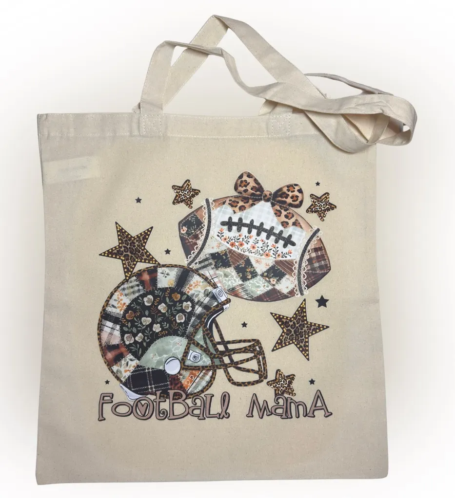 Football Mama Tote Bag with Helmet and Ball Design - Image 1