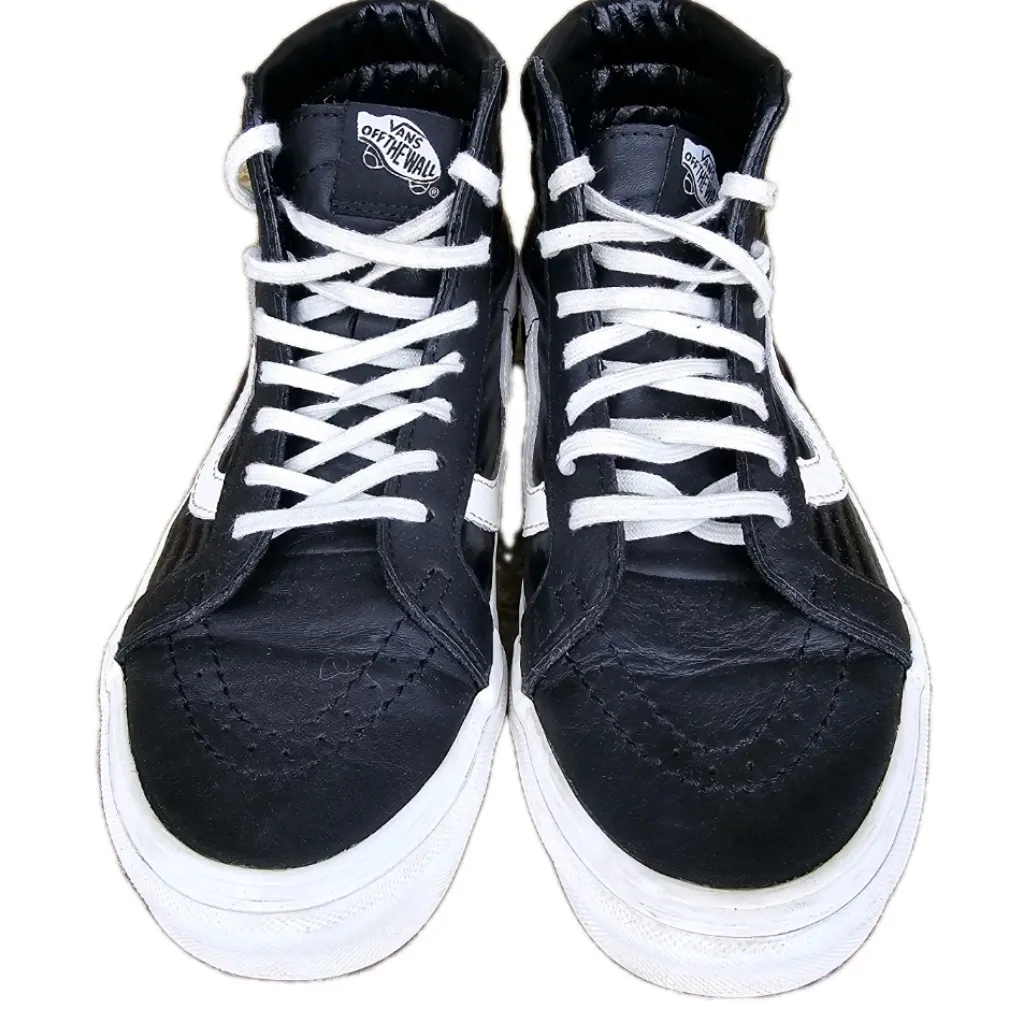 Vans Sk8-Hi Moto Leather Black White Mens Size 6 Womens Size 7.5 Streetwear - Image 7
