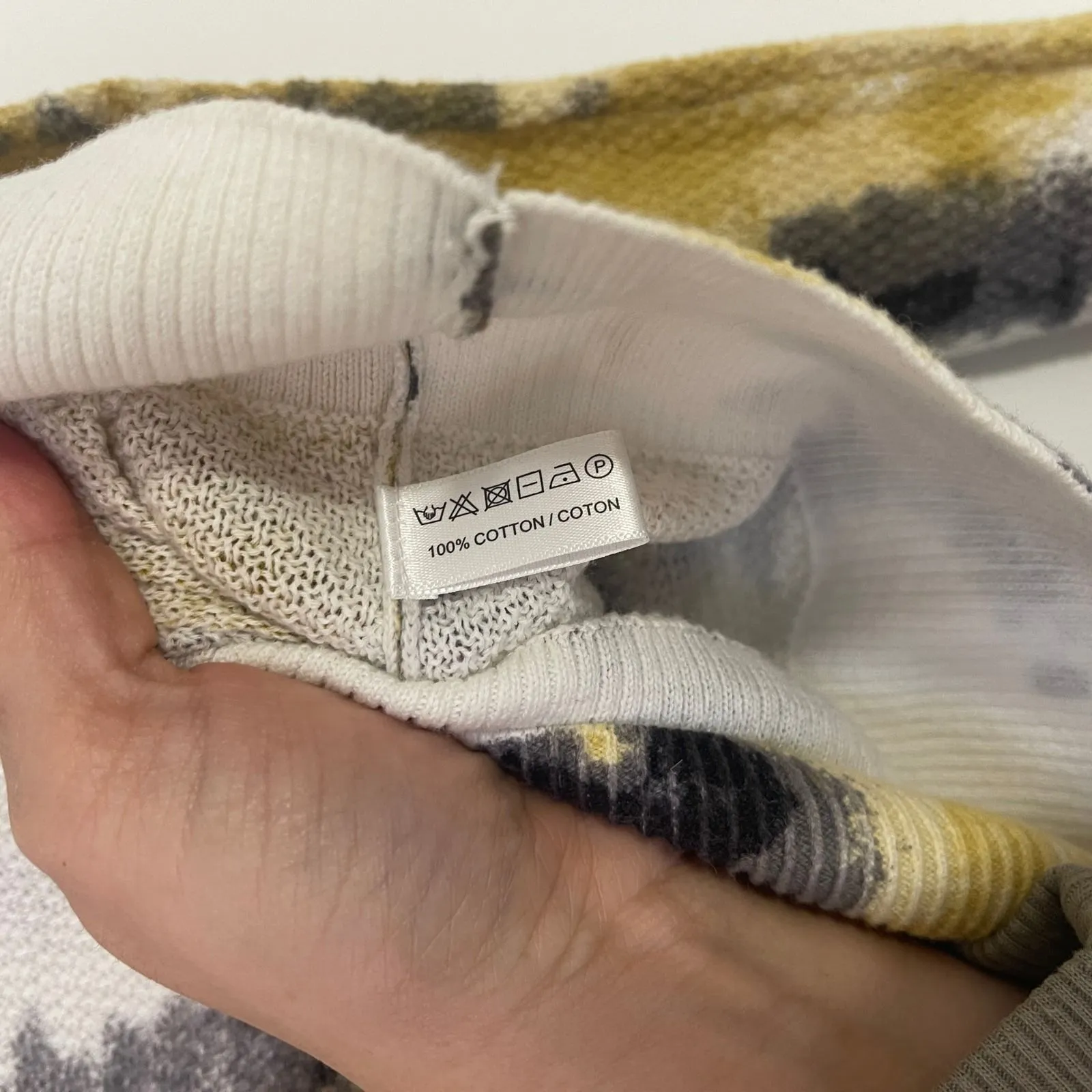 Lisa Todd Boho Tie Dye Crewneck Knit Sweater White Yellow Black Women's XS - Image 5