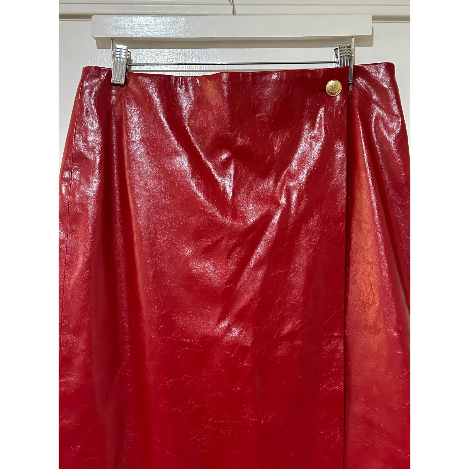 J.CREW Collection Wrap Skirt Berry Sangria Faux Patent Leather Size 8 NWT Lined - Image 9