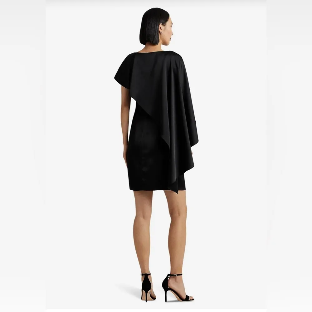 Lauren Ralph Lauren Satin Cape Cocktail Dress size 6 NEW BLACK RETAIL $225 - Image 2