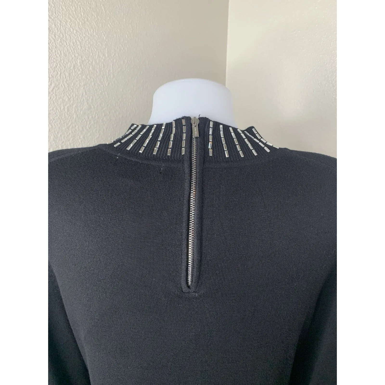 Calvin Klein Sz XL Black Stretchy Fit Dress Bedazzle Sparkle Sleeves & Collar - Image 10