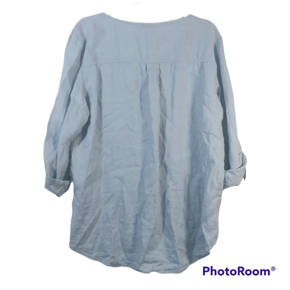 Company by Ellen Tracy Chambray Linen Roll Tab Sleeve Top Size XL - Image 2