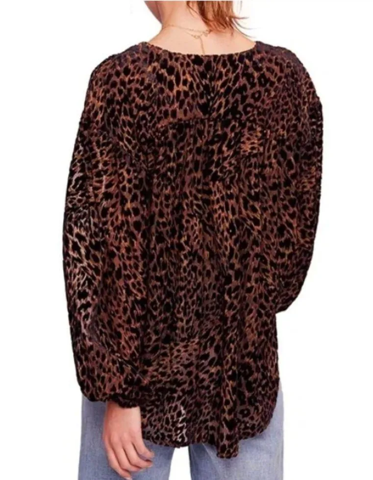 Wild Dreams Velvet Leopard Print Blouse, Brown & Black, Size XS - Image 3