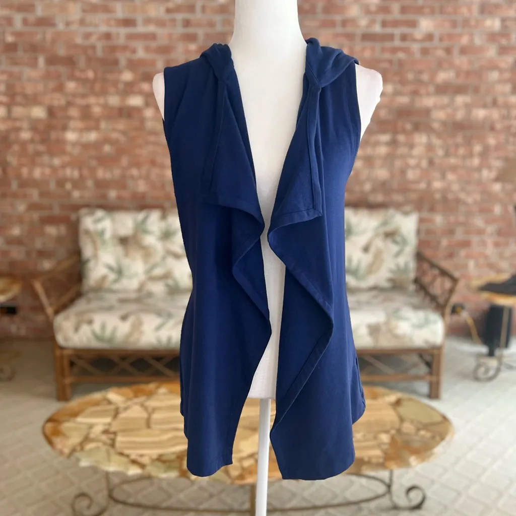 Fabletics Hannah Vest Fleece Hoodie Blue Knit XXS Drawstring Open Front Casual - Image 3