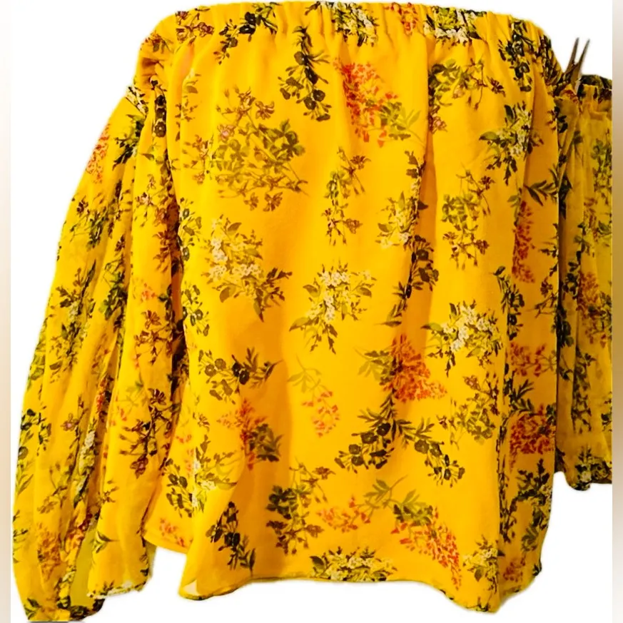 Ella moss 100% Silk cropped Flirty floral poetic garden off shoulder top Sz L - Image 11