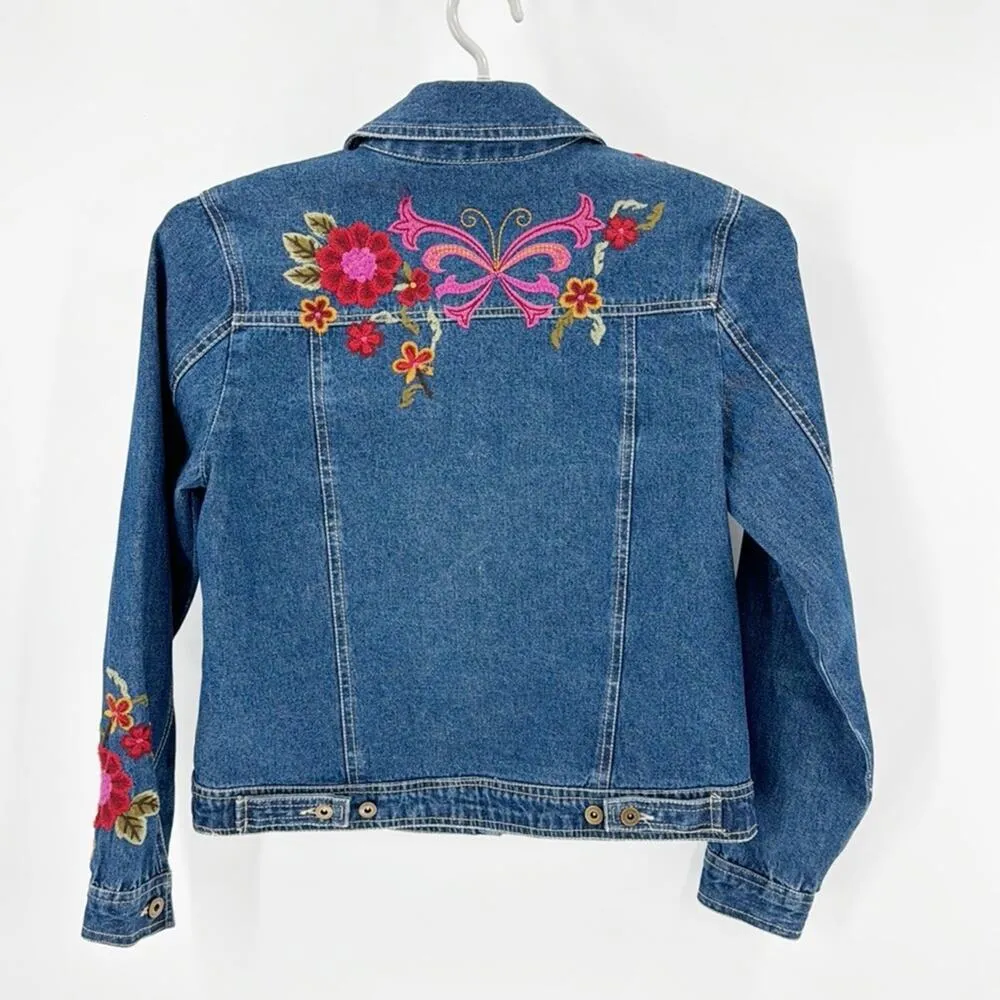 Life Style late 90s embroidered denim jacket granola girl semi cropped size M Size M - Image 3