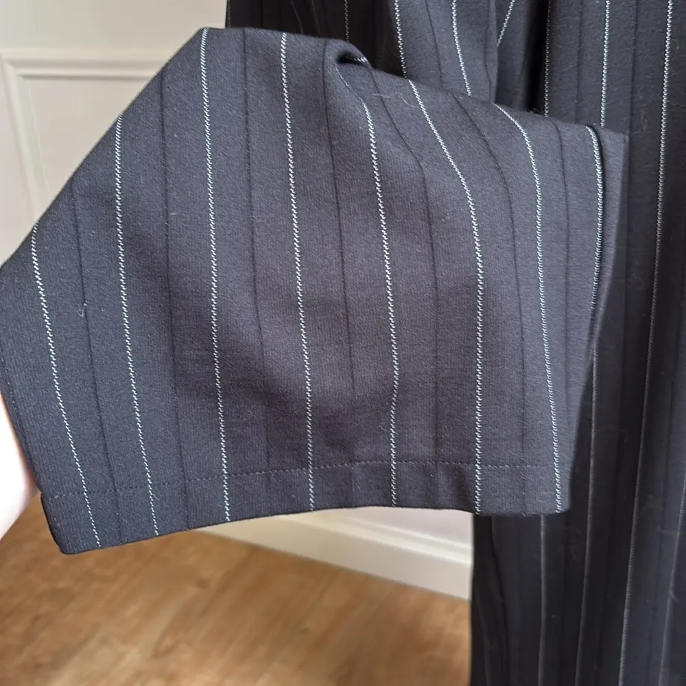 bishop + young Black Cropped Wide Leg Jumpsuit Pinstripes V-Neck Size Large - Image 5