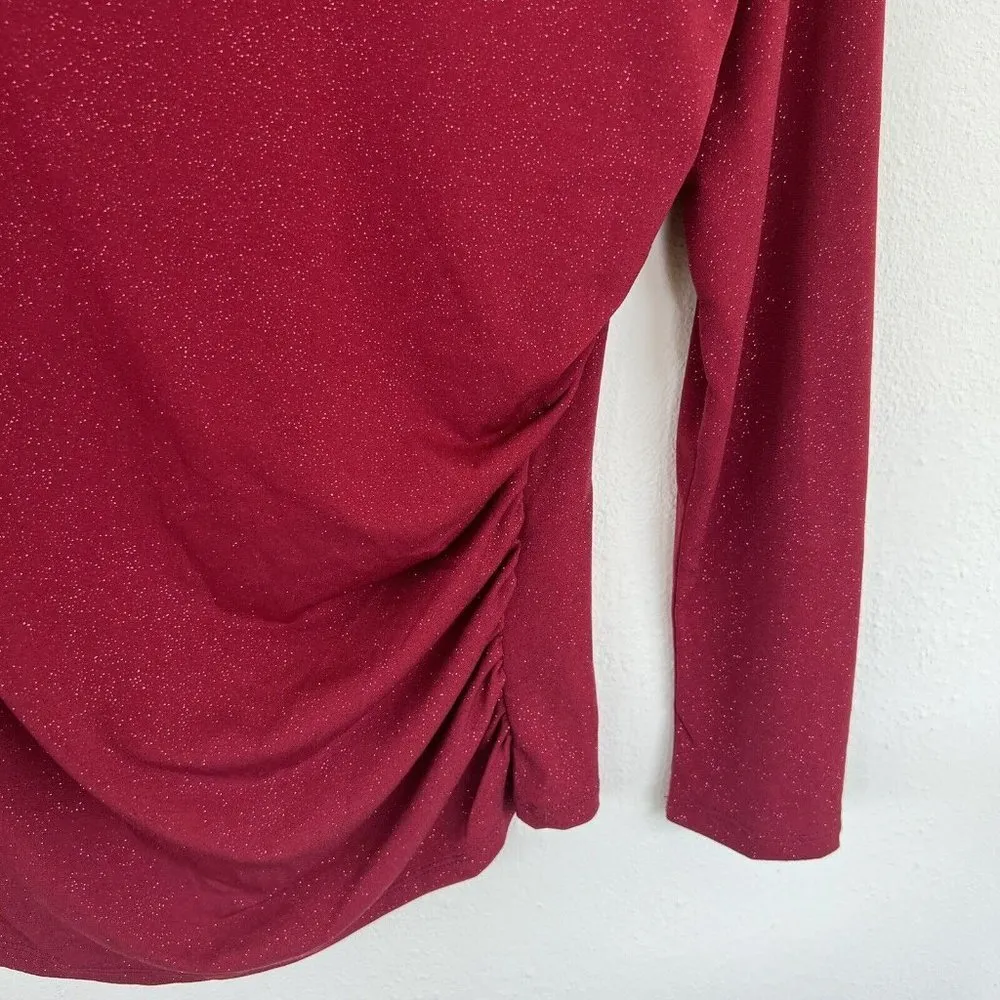 VINCE Camuto Sparkle Cut Out Top blouse XSMALL Burgundy Long Sleeve Stretch - Image 6