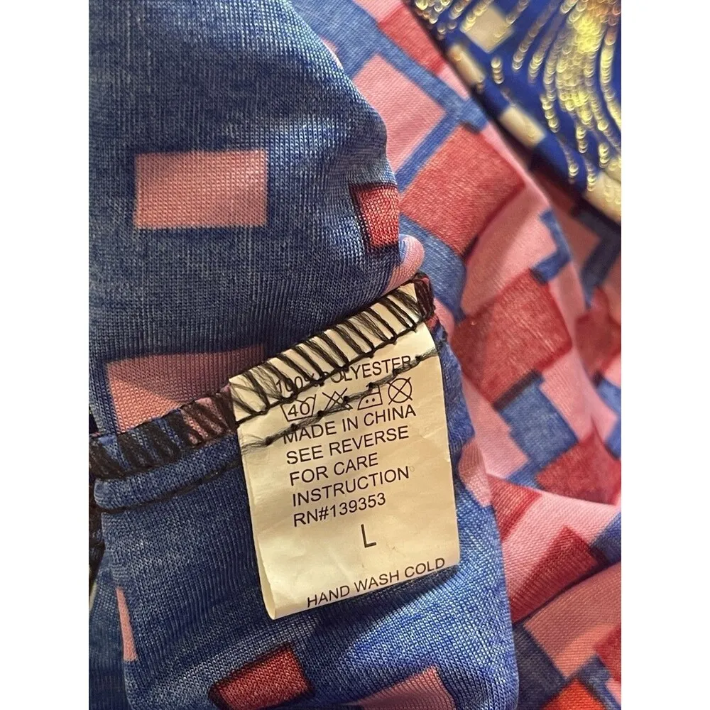 Seven Island Blue Pink Gold Sleeveless Tie Waist Stretch Summer Dress L NWT Size L - Image 9