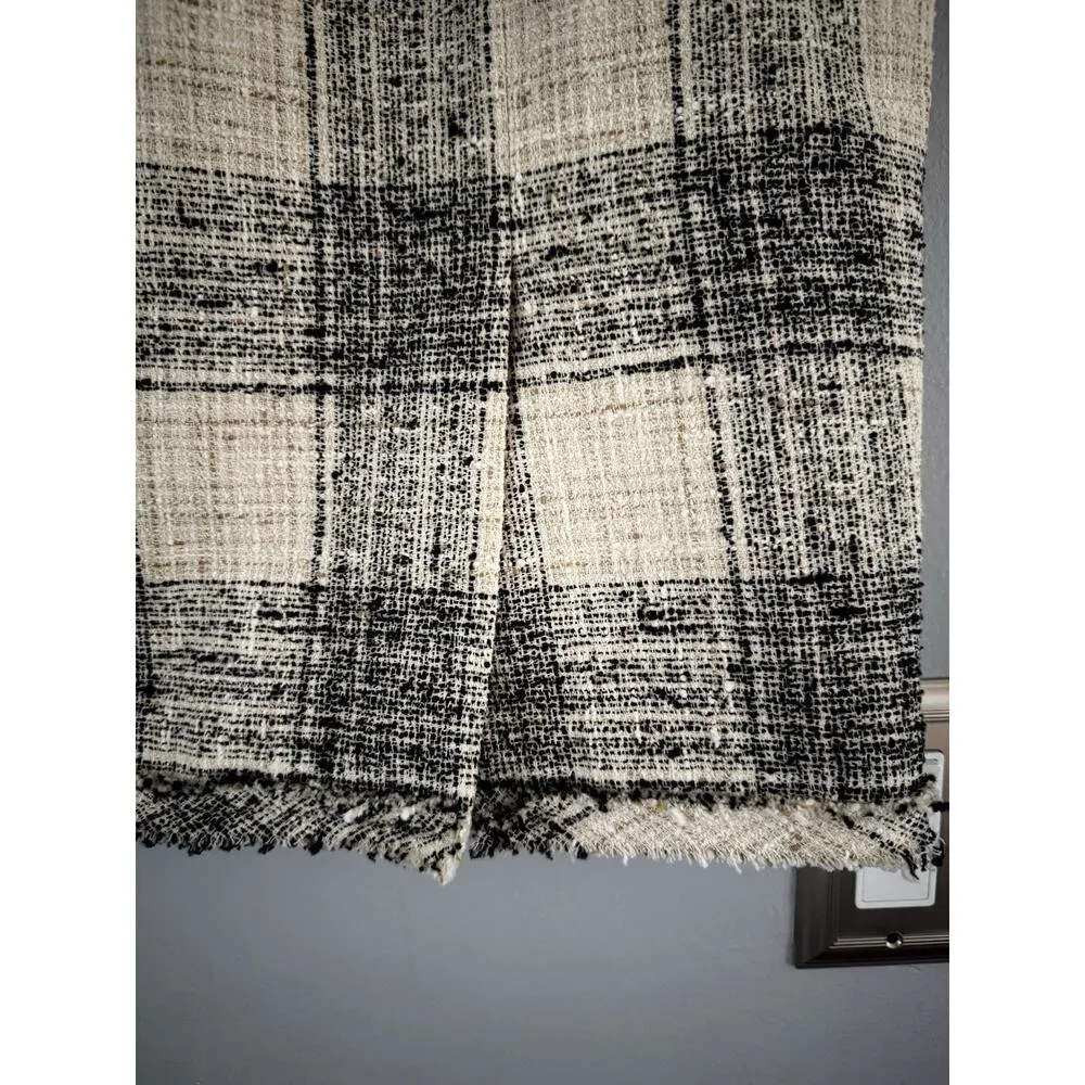 The Fold London Black Beige Tweed Plaid Midi Fringe Pencil Skirt Women’s Size 6 - Image 4