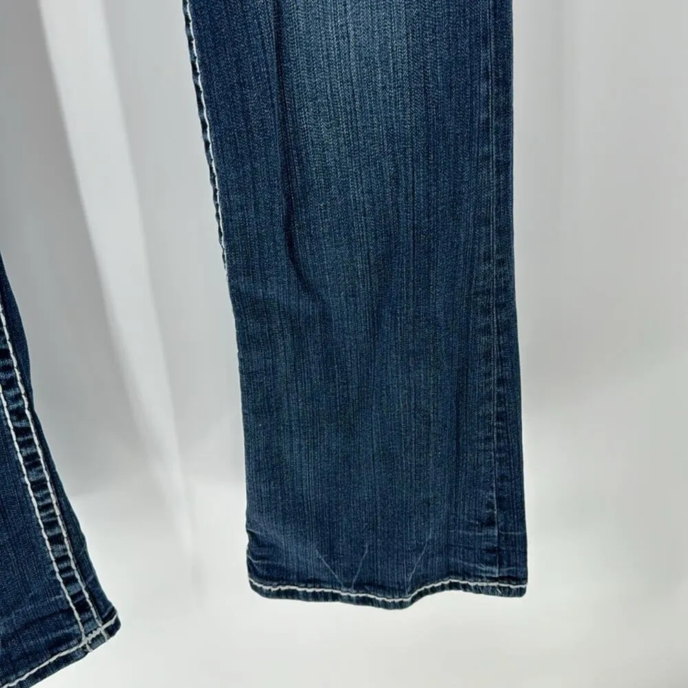 LA IDOL bling sparkly bootcut contrasting stitch mid rise dark wash jean size 13 - Image 7