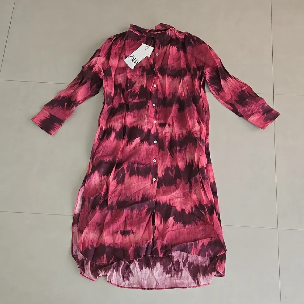 NWT! Zara Red & Black Tie Dye Button-Up Maxi Dress - Image 2