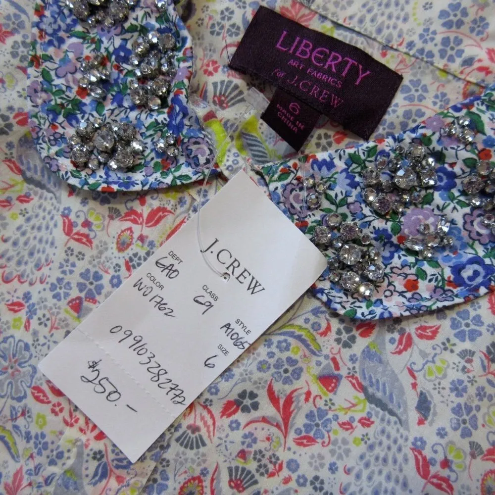 NWoT J.Crew Liberty Jeweled Collar Shirt in Junos Garden Peacock Floral 4 $250 - Image 3
