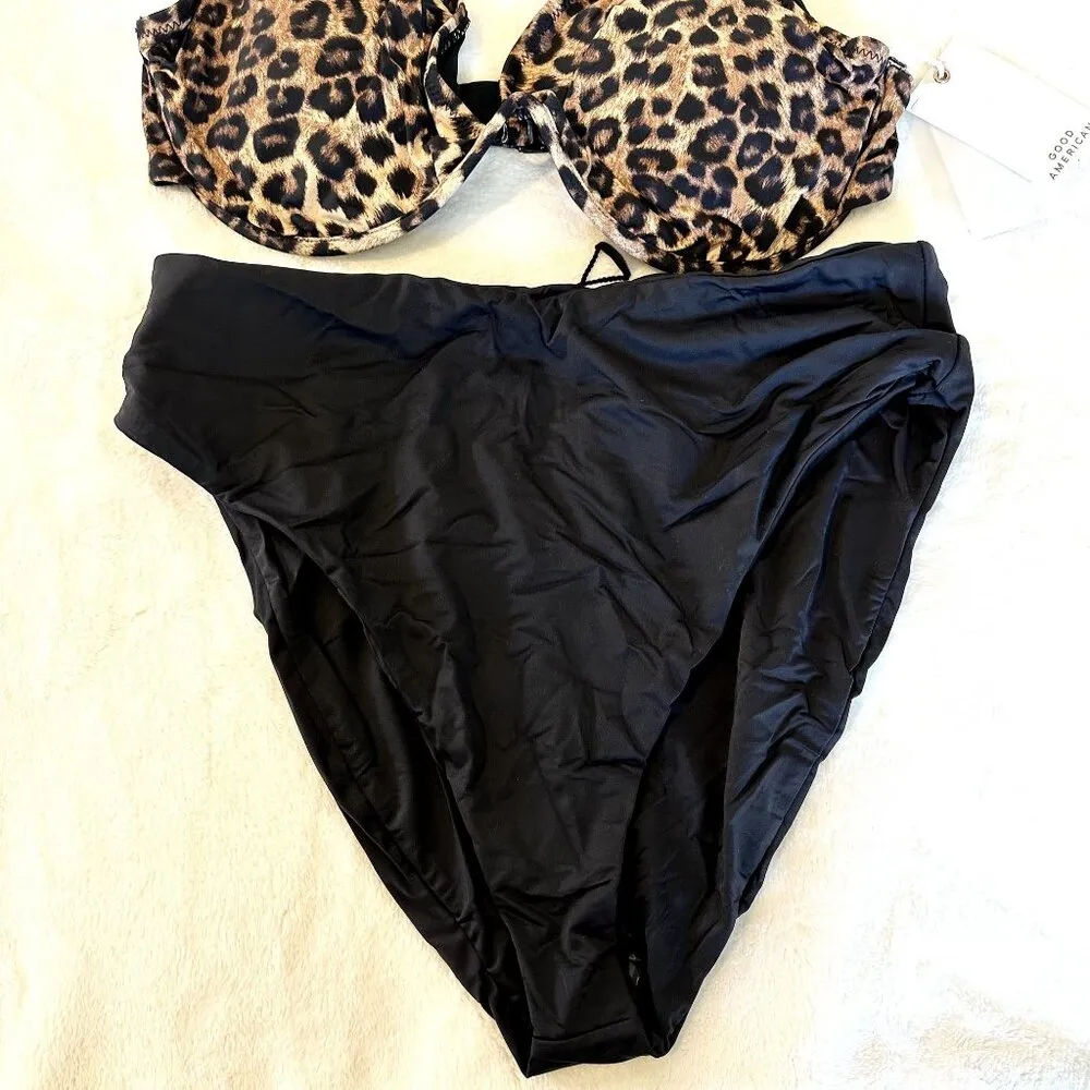NWT Good American Leopard Bikini Top with Black Bottom - Size 4(XL) - Image 9