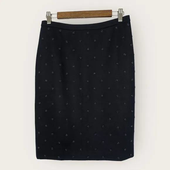 Garnet Hill Womens size 4 Small Wool Blend Beaded Pencil Skirt Navy Blue - Image 1