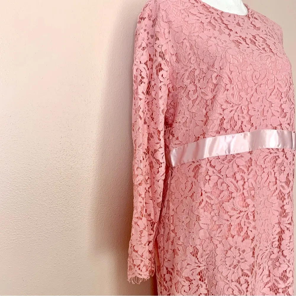 Bee Petite Pink Pastel Floral Lace Long Sleeve Mid Dress. Size undefined - Image 6