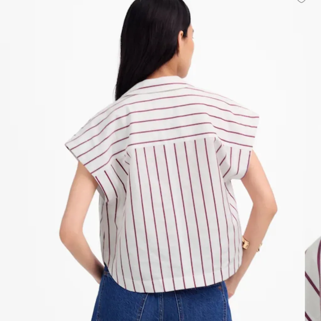 Madewell Resort-Collar Shirt in Linen-Cotton Dark Rose Stripe Size XXS - Image 2