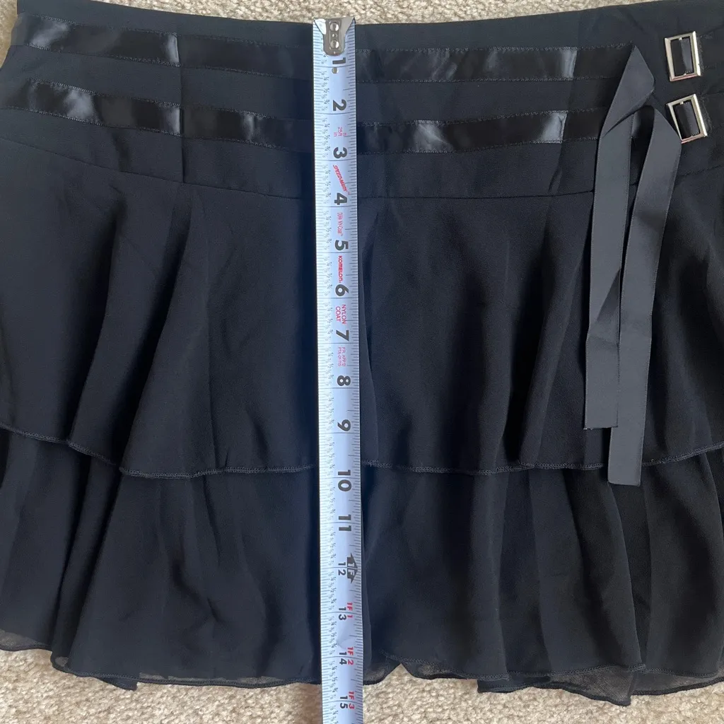 Edikted Double Ribbon Belt Ruffled Chiffon Mini Skirt in Black Women's Large - Image 9