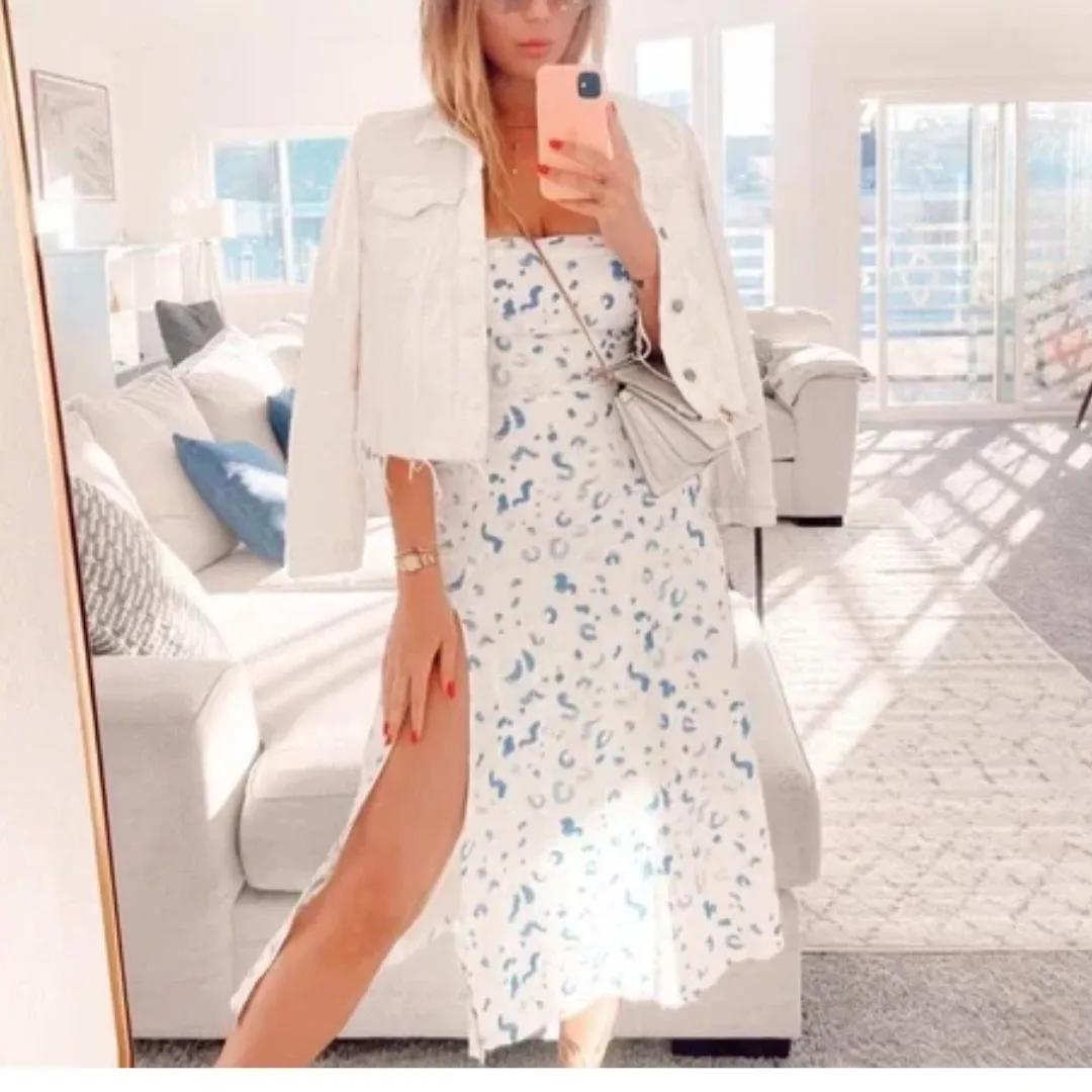 Reformation | NWOT Juliette Sweetheart Midi Dress in Marc Blue & White - Image 3