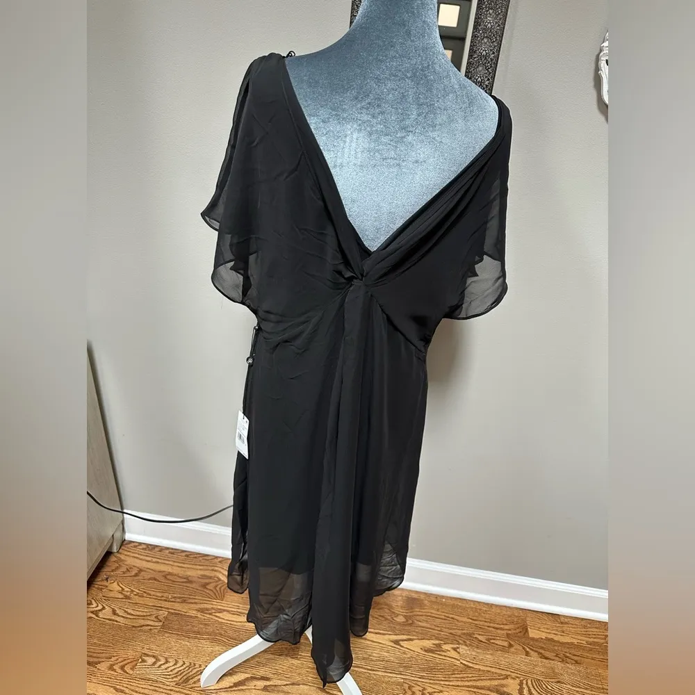 Adrianna Papell black Chiffon Overlay A-Line Dress sheer wrap  flowy large - Image 6