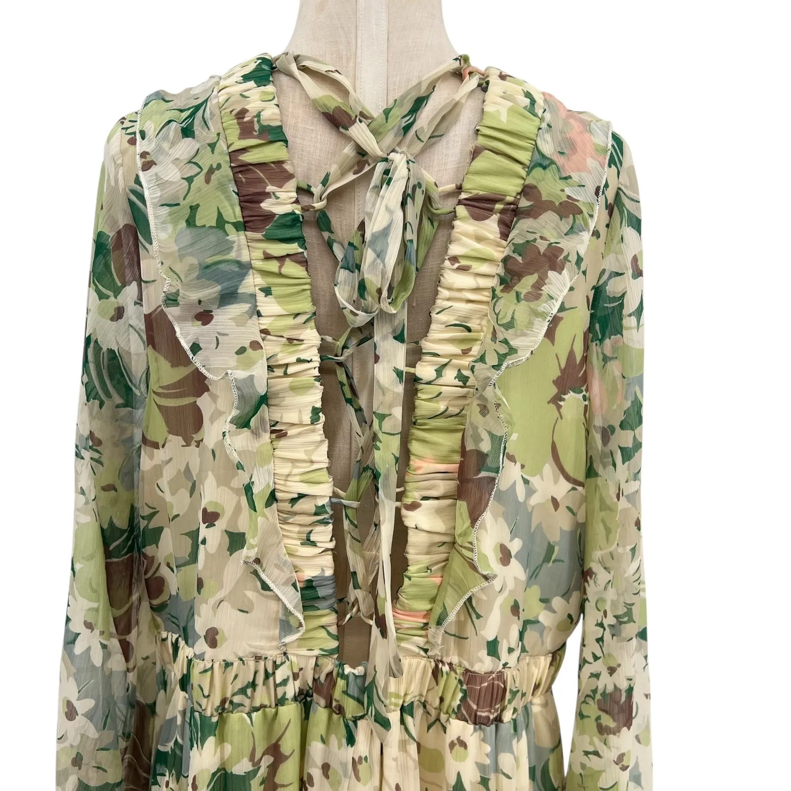 Asos Design Curve Tiered Ruffle Midi Dress Floral Print Cream Green US 16 - Image 11