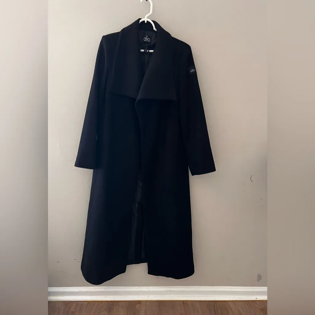 NWT Alo Yoga Wool Blend Night Fall Black Long Coat Size Small - Image 4