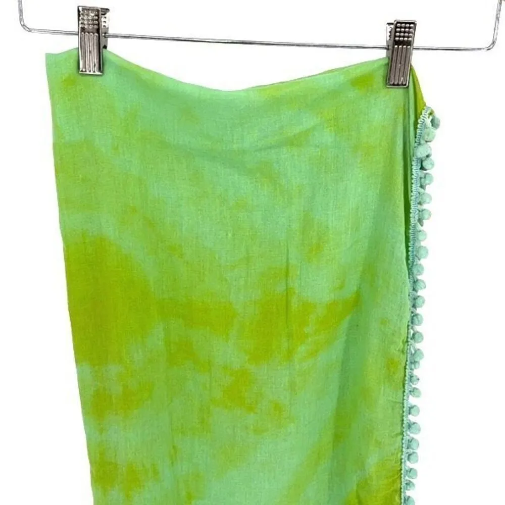 Natural Life Womens Tie‎ Dye Pompom Edges Cotton Wrap Scarf Green 24.5"x 75” - Image 2