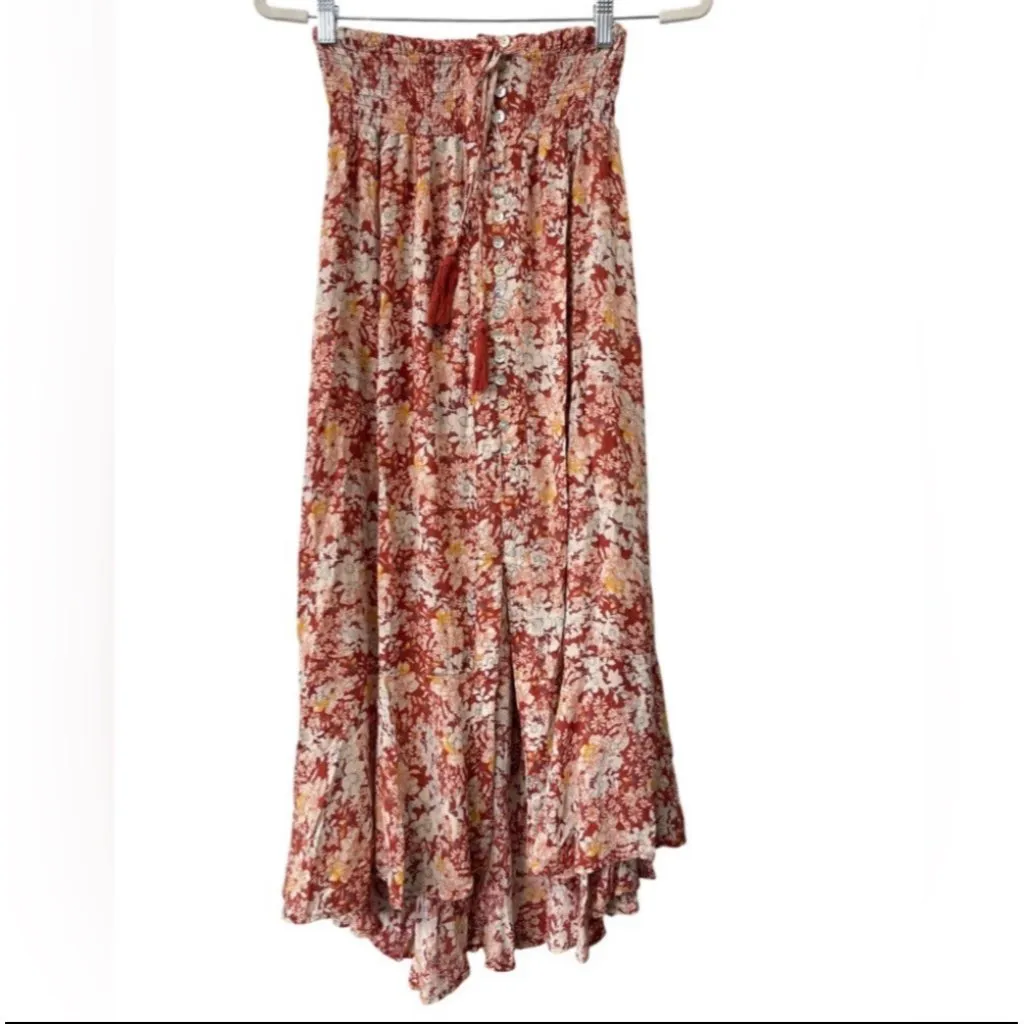 Cynthia Rowley Bohemian Skirt LARGE Floral Button Tassel Split Hippie NEW - Image 2
