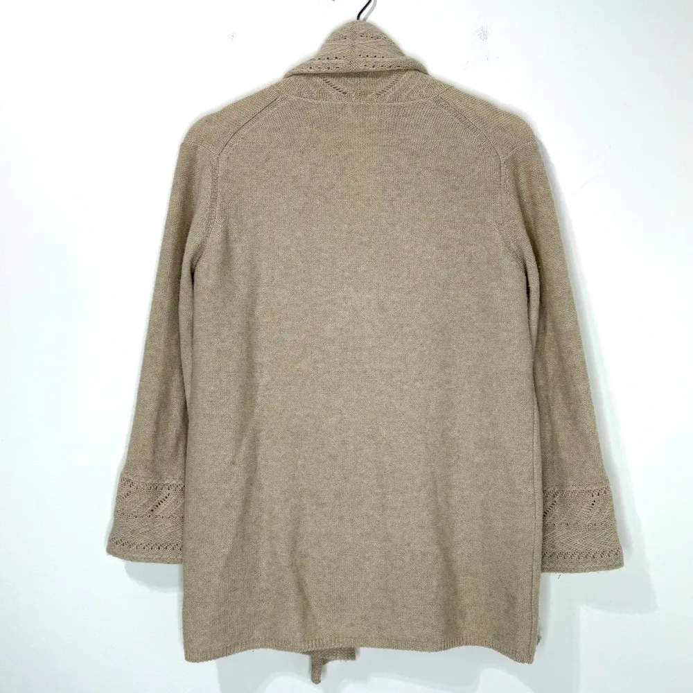 Tse 100% Cashmere Beige Detailed Knit Open Cardigan Sweater Size Medium - Image 4
