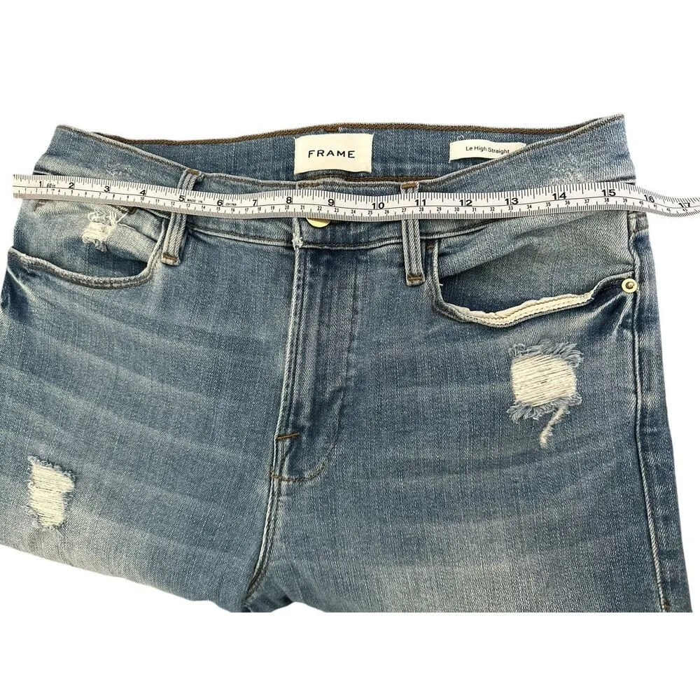 Frame Jeans Womens Size 29 Blue Denim Le High Straight Fit Distressed Ankle - Image 9
