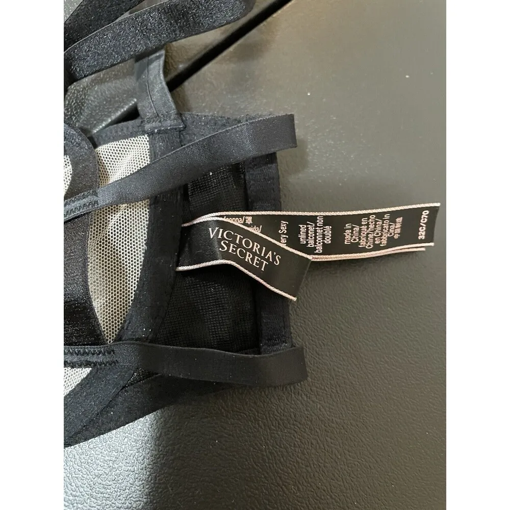 Victoria's Secret Very Sexy Rhinestone Bling Star Sheer Mesh Balconette Bra 32C - Image 8