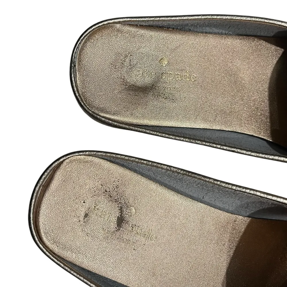 Kate Spade Leather Mules Gold Metallic Slip On Flats, Sz 7 - Image 10