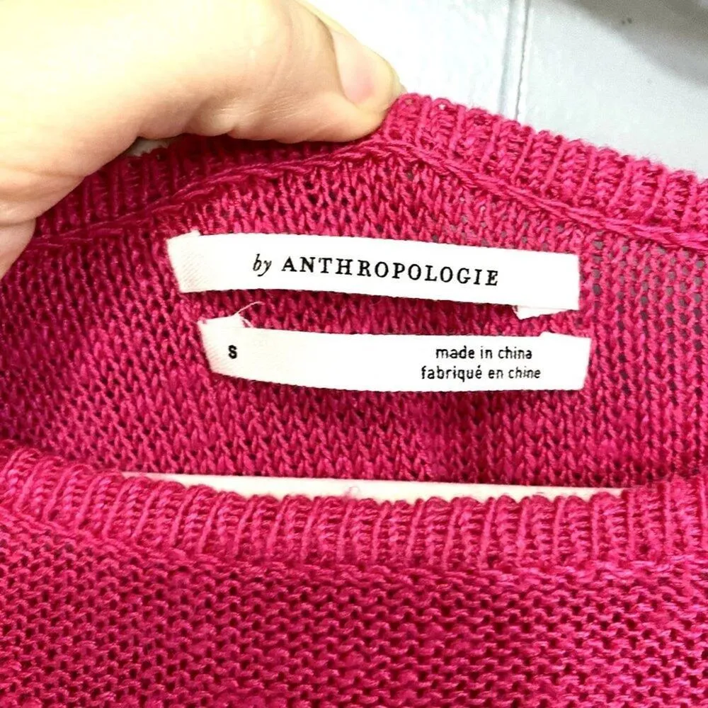 Anthropologie Mayfield Hot Pink Linen Blend Boatneck Boho Slouchy Sweater S - Image 4