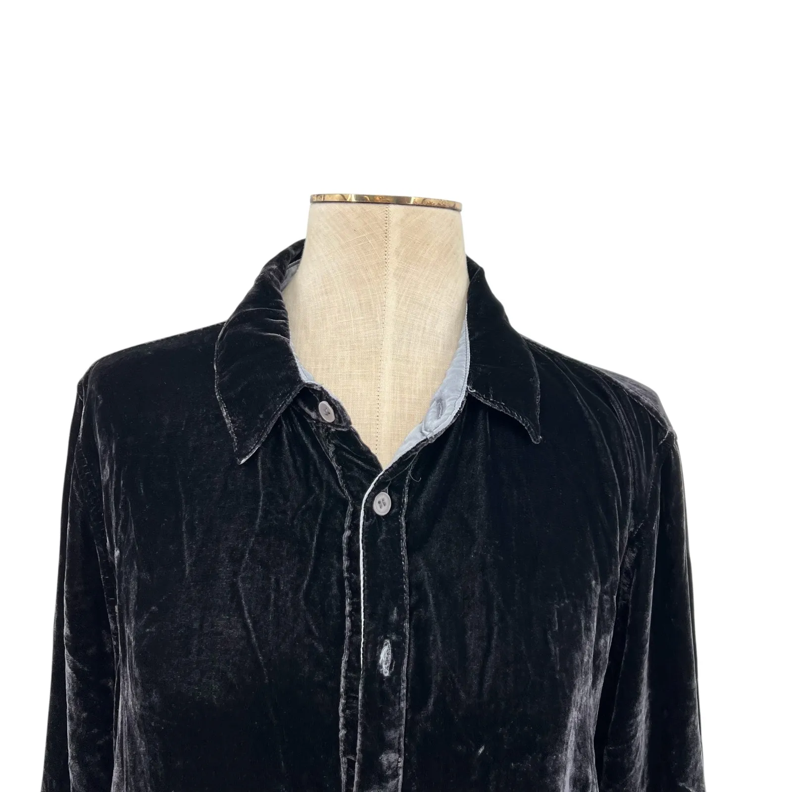 CP‎ Shades Romy Velvet Button-up Shirt Blouse Gray Blue Size Large - Image 2