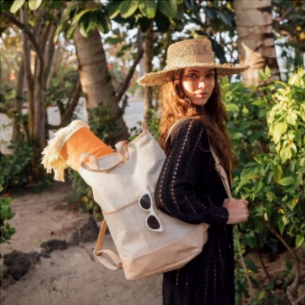 BEIS Everyday Convertible Backpack Tote Beige Cotton Canvas Faux Leather Straps - Image 2