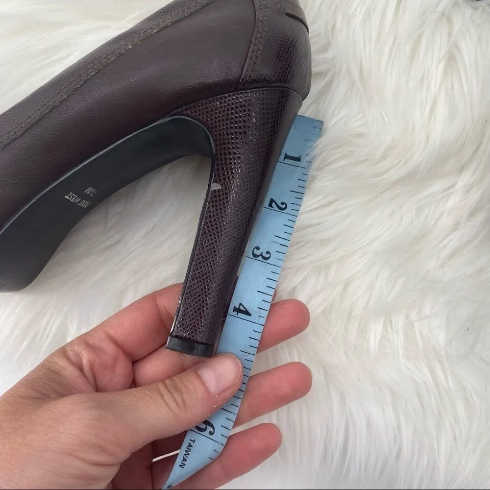 Vintage 90s Nine West Brown Leather Oxford Heels size 7.5 Preppy Academic Studde - Image 10