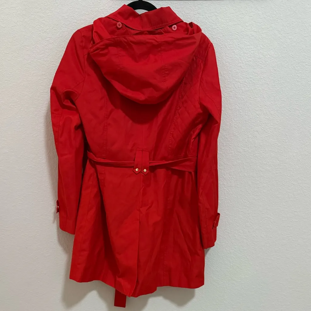 MICHAEL Michael Kors Red Belted Trench Coat Rain Jacket Hooded Size M Medium - Image 8