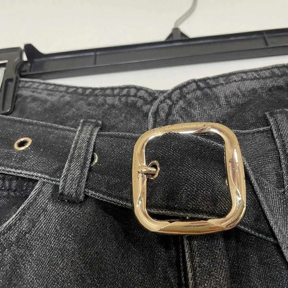 NWT Kittenish Black Wash High waist Straight leg Belted denim Jeans size US 27 - Image 3