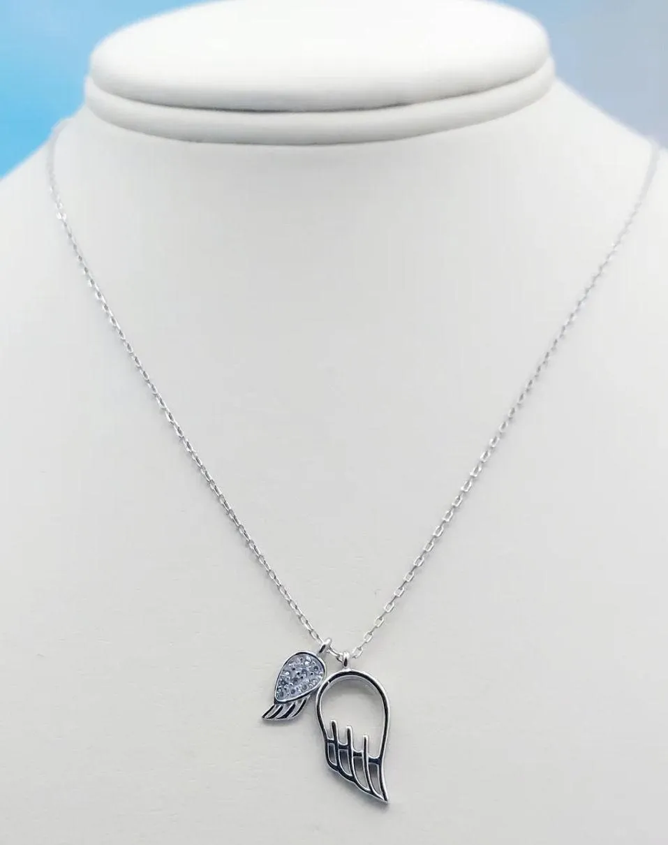 925 sterling silver ferry necklace, double charms angel wings - Image 3