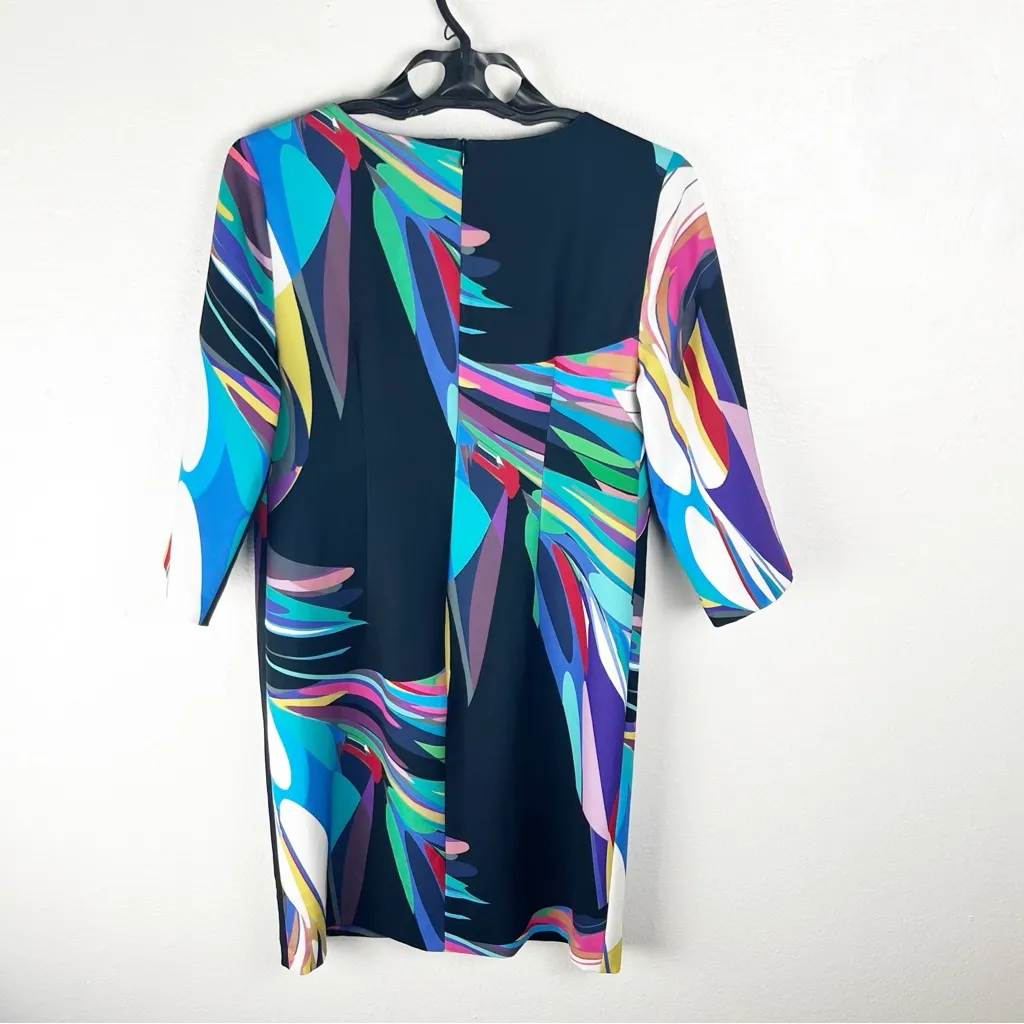 trina TRINA TURK Esteem Multicolored V-Neck Long Sleeves Back Zipper Dress 6 - Image 2