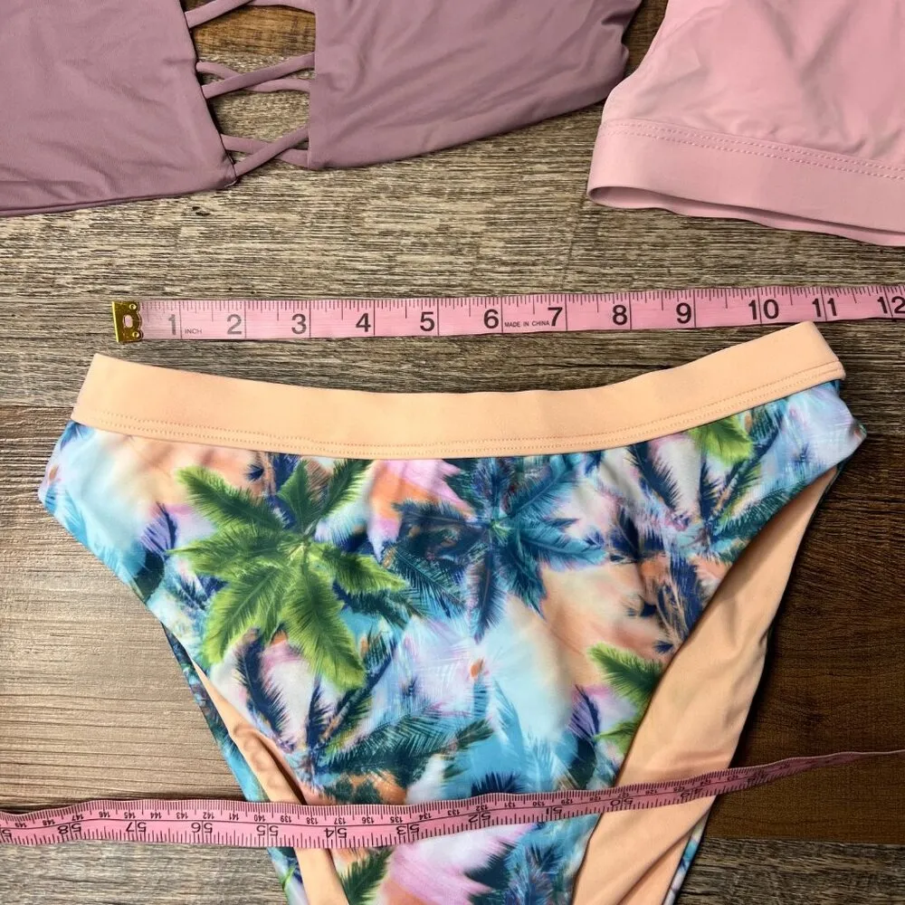 NWT Dippin Daisy's Mix & Match Bikini 3 Pieces Tropical Hawaiian High Waisted S Pink - Image 7