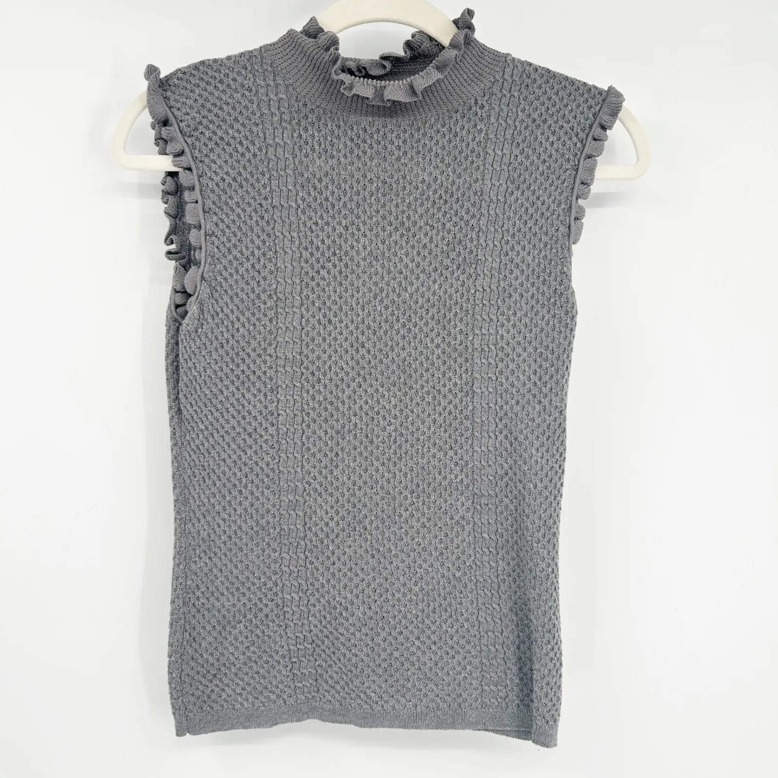 TULAROSA Womens Jessa Mock Neck Ruffle Trim Sleeveless Knit Top Size S Gray - Image 2